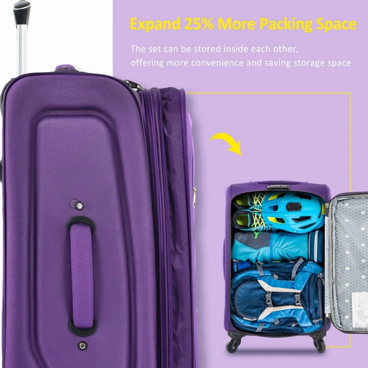 Softside Luggage Expandable 3 Piece Set Suitcase Upright Spinner Softshell Lightweight Luggage Travel Set