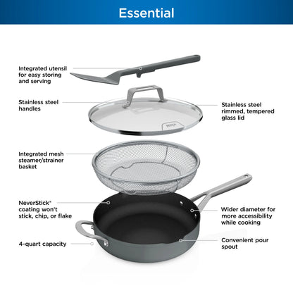 Ninja Foodi Never Stick Possible Pan, Non Stick, Fry Pan, Sea Salt Grey