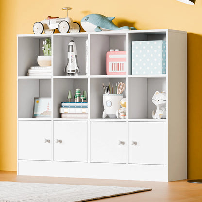 Cozy Castle 3-Tier Open Cube Bookcase with 12 Cubes and 4 Doors, Adjustable Shelves, White