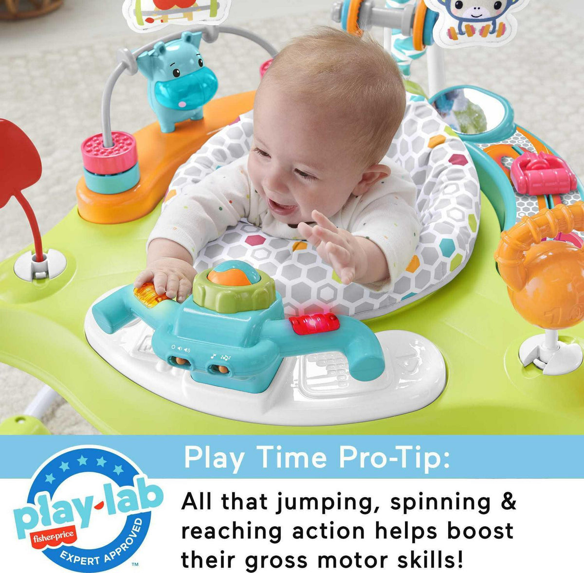 Fisher-Price Baby Bouncer Fitness Fun Folding Jumperoo Infant Activity Center with Lights &amp; Music. Unisex
