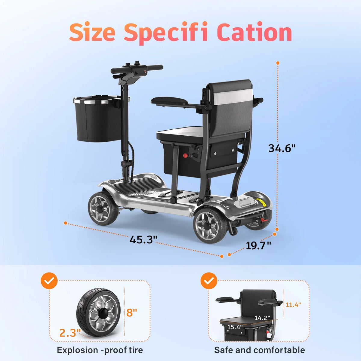 EAGLOG Light Weight 4 Wheels Mobility Scooter for Seniors, Electric Folding Wheelchair Device for Travel, Black