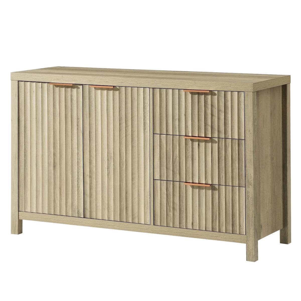 OAKHAM Fluted Sideboard Buffet Cabinet with 4 Doors, Storage Credenza with Adjustable Shelves, Modern Accent Cabinet Console, Sunwashed Ash Oak
