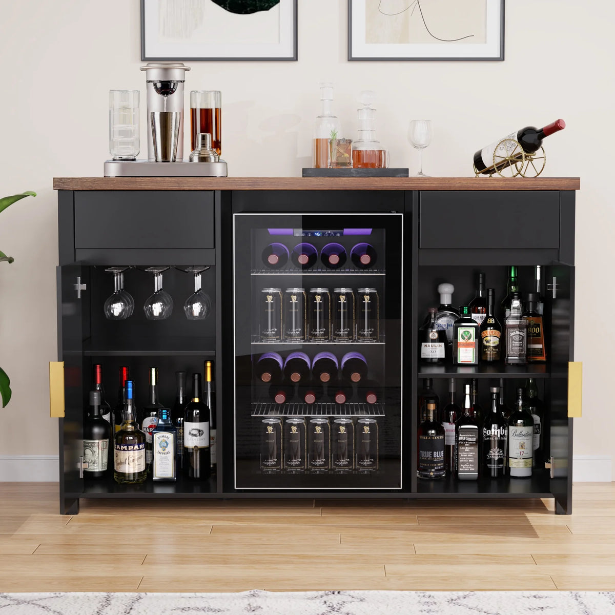 Coffee Bar Cabinet with Fridge Space, Mini Fridge Cabinet��Buffet Sideboard��53.2"L