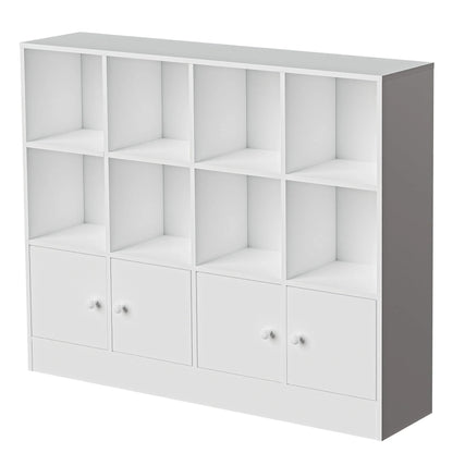 Cozy Castle 3-Tier Open Cube Bookcase with 12 Cubes and 4 Doors, Adjustable Shelves, White