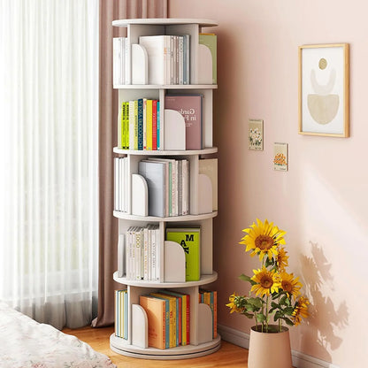 Bimiti 5 Tier Rotating Bookshelf, 360?�� Revolving Bookcase 20 Shelves Floor-Standing Storage Display Rack - White 63"x18"x18", Adult