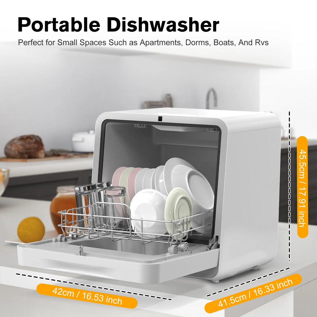 Advwin Portable Countertop Dishwasher with Upgraded 24H Delay Cleaning and 7 Programs,��5L Water Tank& 360��Dual Spray, High-Temp for Apartments & RVs, No Installation Needed