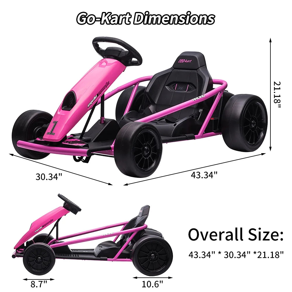Simzone Go Kart for Kids 24V Battery 300WX2 Motors Pedal On Foot Go Cart 8MPH High Speed Drifting Car with Slow Start Function Music Elastic Durable Tires, Blue