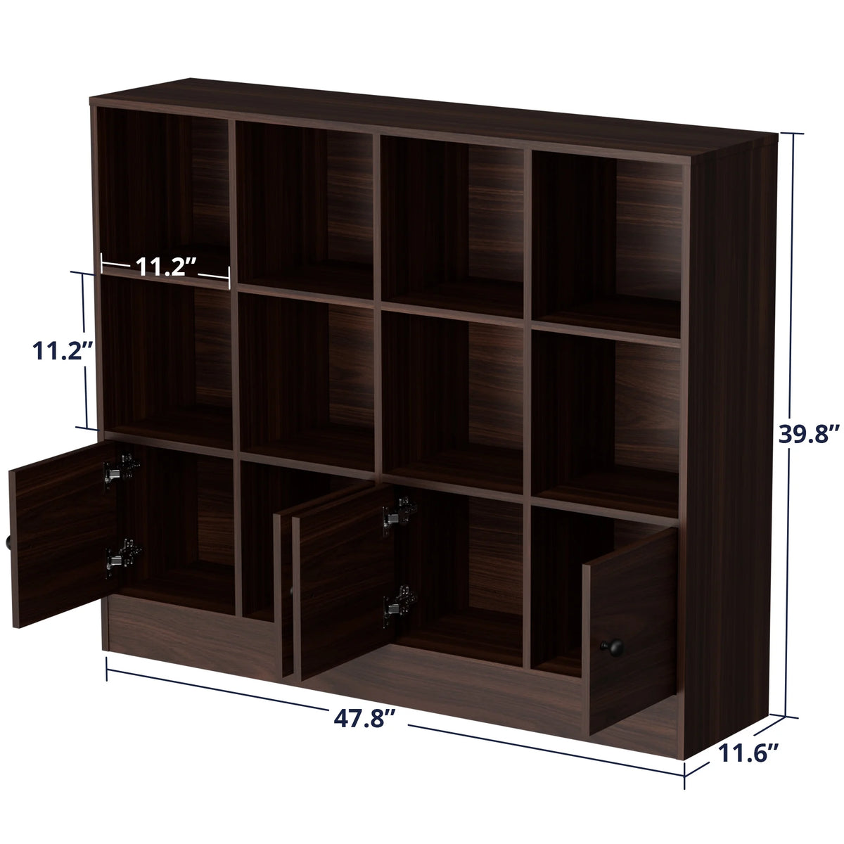 Cozy Castle 3-Tier Open Cube Bookcase with 12 Cubes and 4 Doors, Adjustable Shelves, White