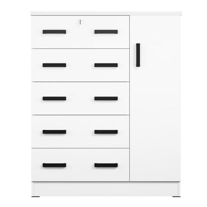 Better Home Products JCF Sofie 5 Drawer Wooden Tall Chest Wardrobe in Mahogany