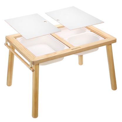 Sweet Time Toddler Sensory Table Chairs, Wood Kids Activity Table with Storage Play Study Furniture