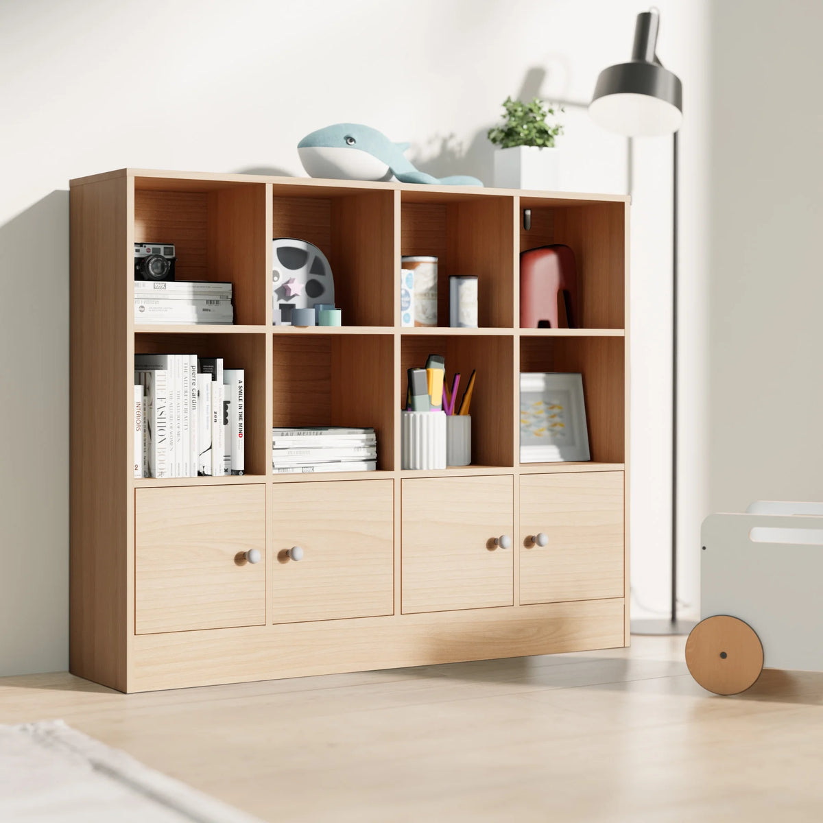Cozy Castle 3-Tier Open Cube Bookcase with 12 Cubes and 4 Doors, Adjustable Shelves, White
