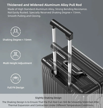 All Aluminum Magnesium Hardshell Carry on Luggage with Wheels, Modern Zipperless Hardshell Checked Luggage with TSA Lock, Airline Approved Metal Suitcase Travel Metal Rolling Luggage