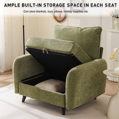 Rexulqo Oversized Accent Chair with All Seats Storage,Comfy Living Room Chairs with 2 Throw Pillow,Upholstered Mid-Century Armchair,24.5'' Deep Seat,Reading Chair For Bedroom ,Office,Chenille,Green
