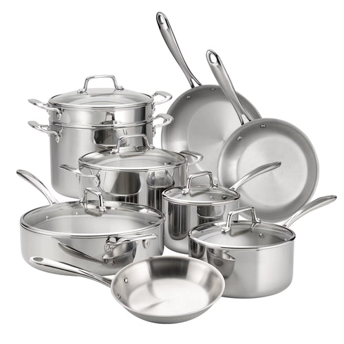 Tramontina 14-Piece Tri-Ply Clad Stainless Steel Cookware Set, with Glass Lids