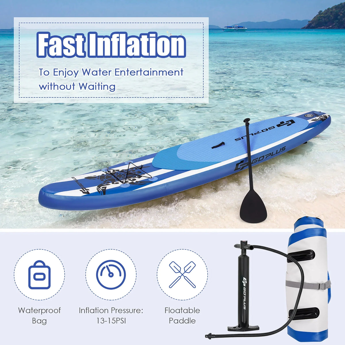 Goplus 11’ Inflatable Stand Up Paddle Board SUP W/Carrying Bag Aluminum Paddle Navy