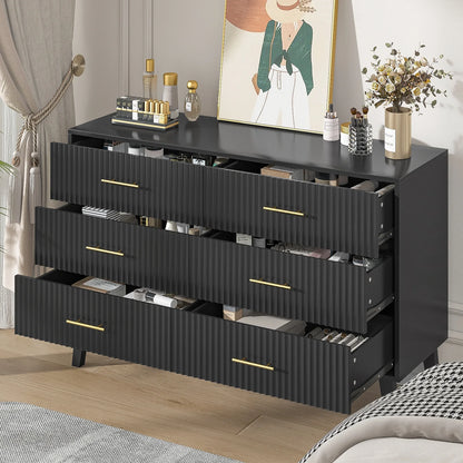 Fluted 6 Drawers Dresser, Wide Modern Chest of Drawers, 6 Drawer Double Dresser