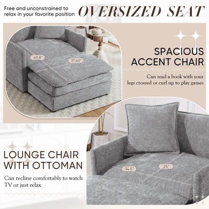 Muumblus Oversized Lounge Chair with Ottoman, Cloud Accent Armchair for Living Room, Beige Chenille