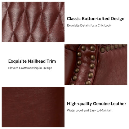Traditional Genuine Leather Accent Chair with Nailhead Trim Tufted Armchair for Living Room Camel