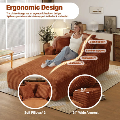 Aukfa 78.7" Extra Long Chaise Lounge Sofa, Oversized Upholstered Couch with 3 Pillows for Indoor Living Room/Bedroom,Orange