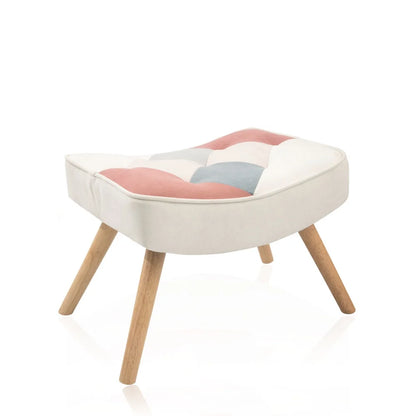 Modern Accent Chair with Solid Wood Legs and High Wing Backrest, Side Chair Set with Ottoman, Comfy Side Armchair for Living Room, Reading Room, Bedroom, Colorful Patchwork