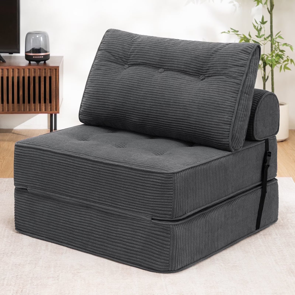 Hommpa Folding Sofa Bed Foldable Couch Bed Convertible Futon Chair with High Density Foam Filling with Pillow for Adult,Comfort chair bed for Living Room Bedroom,Gray,Single