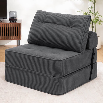 Hommpa Folding Sofa Bed Foldable Couch Bed Convertible Futon Chair with High Density Foam Filling with Pillow for Adult,Comfort chair bed for Living Room Bedroom,Gray,Single