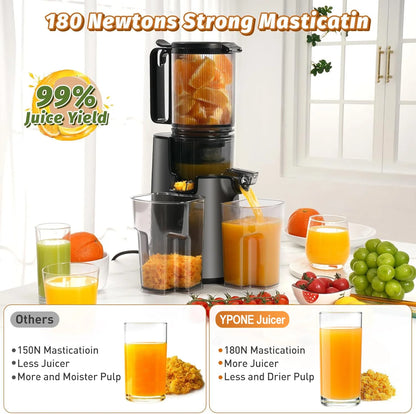 YPONE Cold Press Juicer, Masticating Juicer with 5.4" Wide Feed Chute, 350w Slow Juicer Machines Fit Whole Vegetables and Fruits,Juice Extractor Machine with High Juice Yield, Easy to Clean(Black)