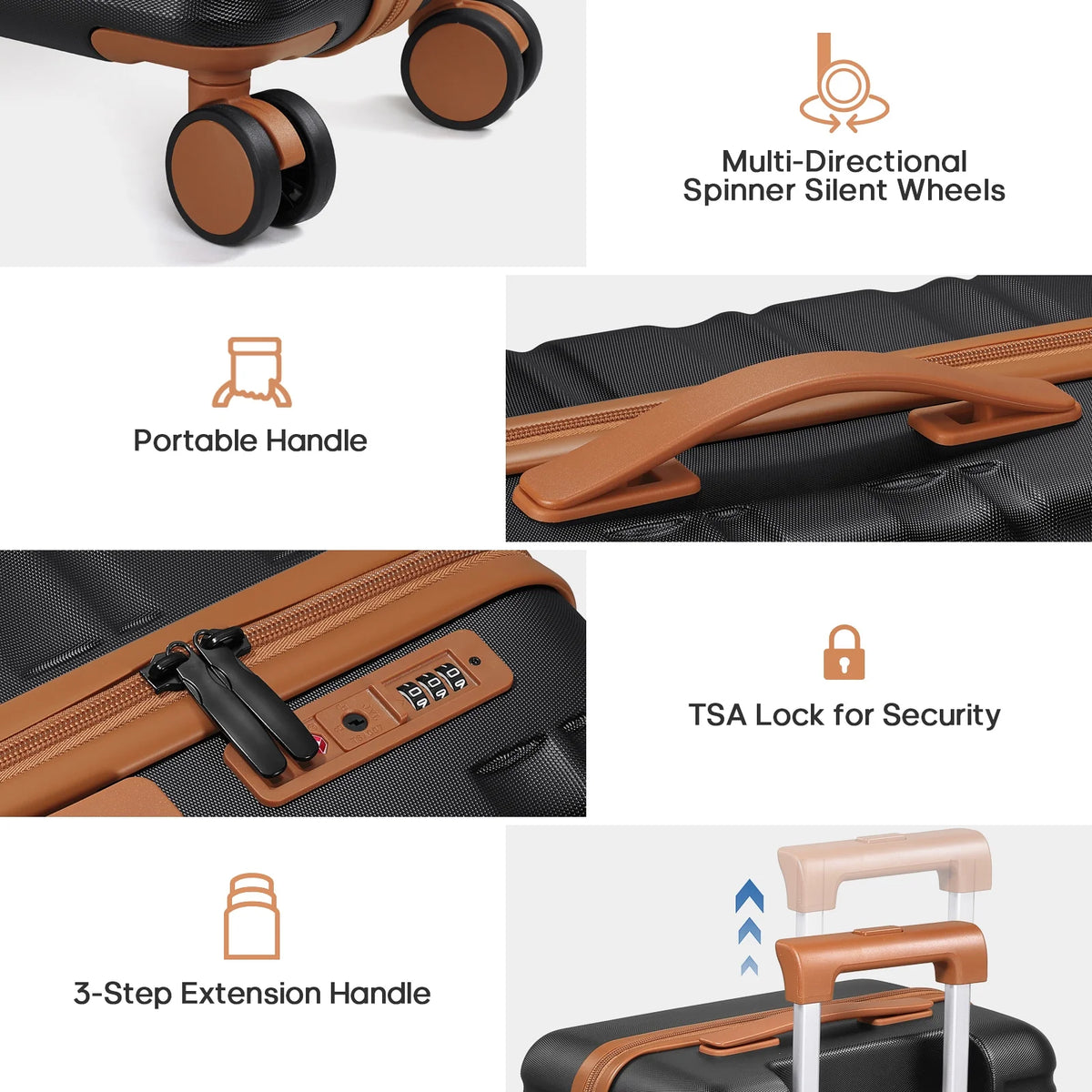 MIUSSE Luggage Sets 3 Piece, 20 Inch Carry On Luggage with Wheels, 100% PC Hardshell Suitcase with TSA Lock, Carry On Suitcases Airline Approved With Travel Backpack for Men Women