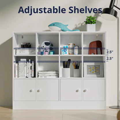 Cozy Castle 3-Tier Open Cube Bookcase with 12 Cubes and 4 Doors, Adjustable Shelves, White
