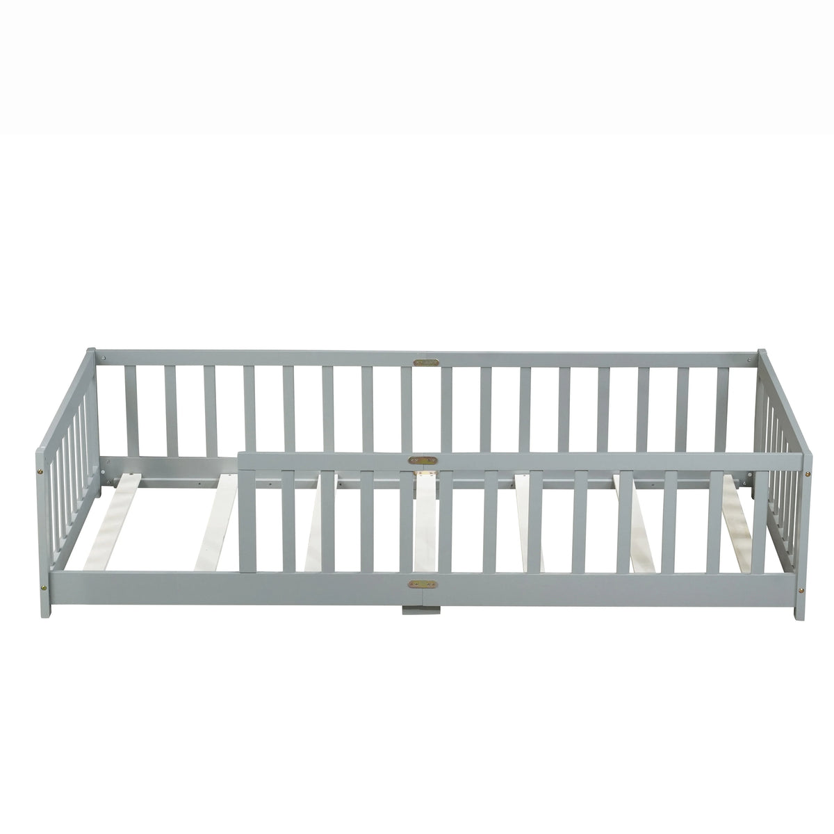 Miniyam Wooden Twin Size Floor Bed with Safety Fence for Kids, Natural