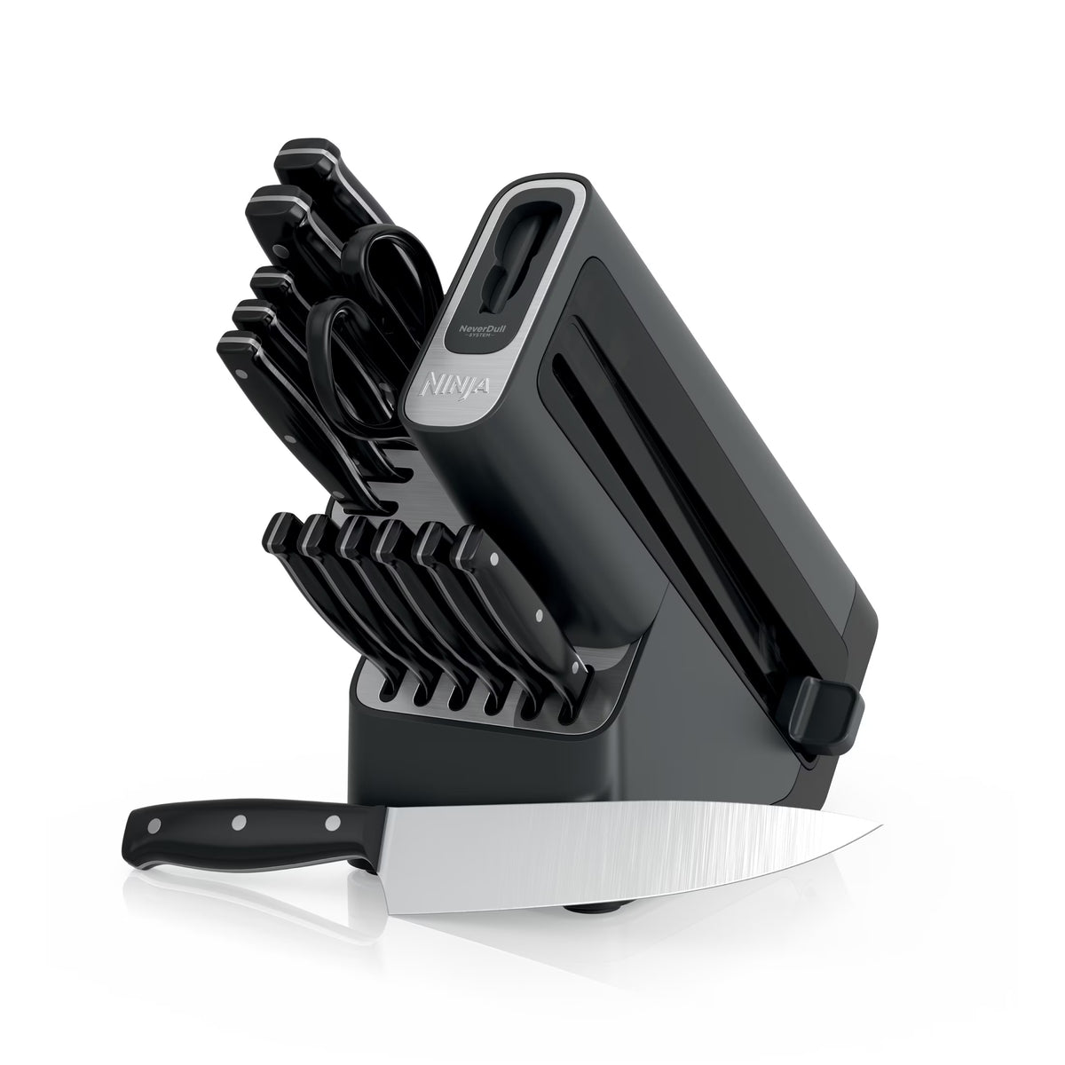 Ninja NeverDull 14-Piece Stainless Steel Essential Knife System with Built-in Sharpener, K12014 Black/Gray
