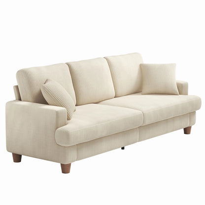 87" Corduroy Sofa,3 Seater Sofa with Extra Deep Seats,Neche Comfy Upholstered Couch for Living Room,2 Pillows,Green