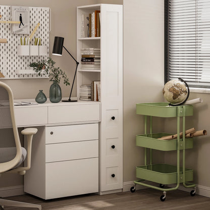 LAUSAINT HOME Bathroom Storage Cabinet, Tall Thin White Storage with 2 Adjustable Shelves & 3-level Drawers for Home, Kitchen