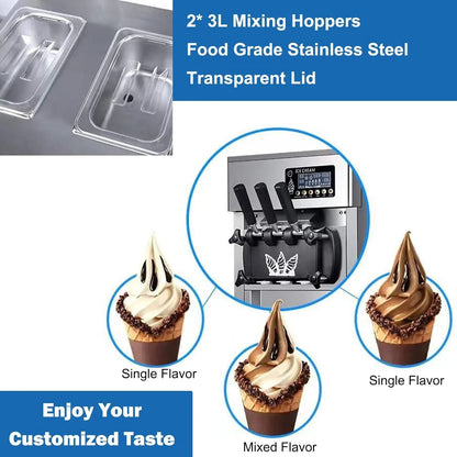 SIHAO 1200W Commercial Ice Cream Machine Countertop 18L/H Soft Serve Ice Cream Maker with LED Display