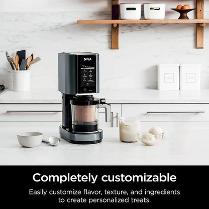 Ninja CREAMi, Ice Cream Maker, Ice Cream, Gelato, Sorbet,Milkshakes, Mix-ins, Smoothie Bowls & More, 7-in-1, Ice Cream Pints, Pint lid, Healthy Ice Cream, Compact, Perfect for Kids, Black, NC299AMZ