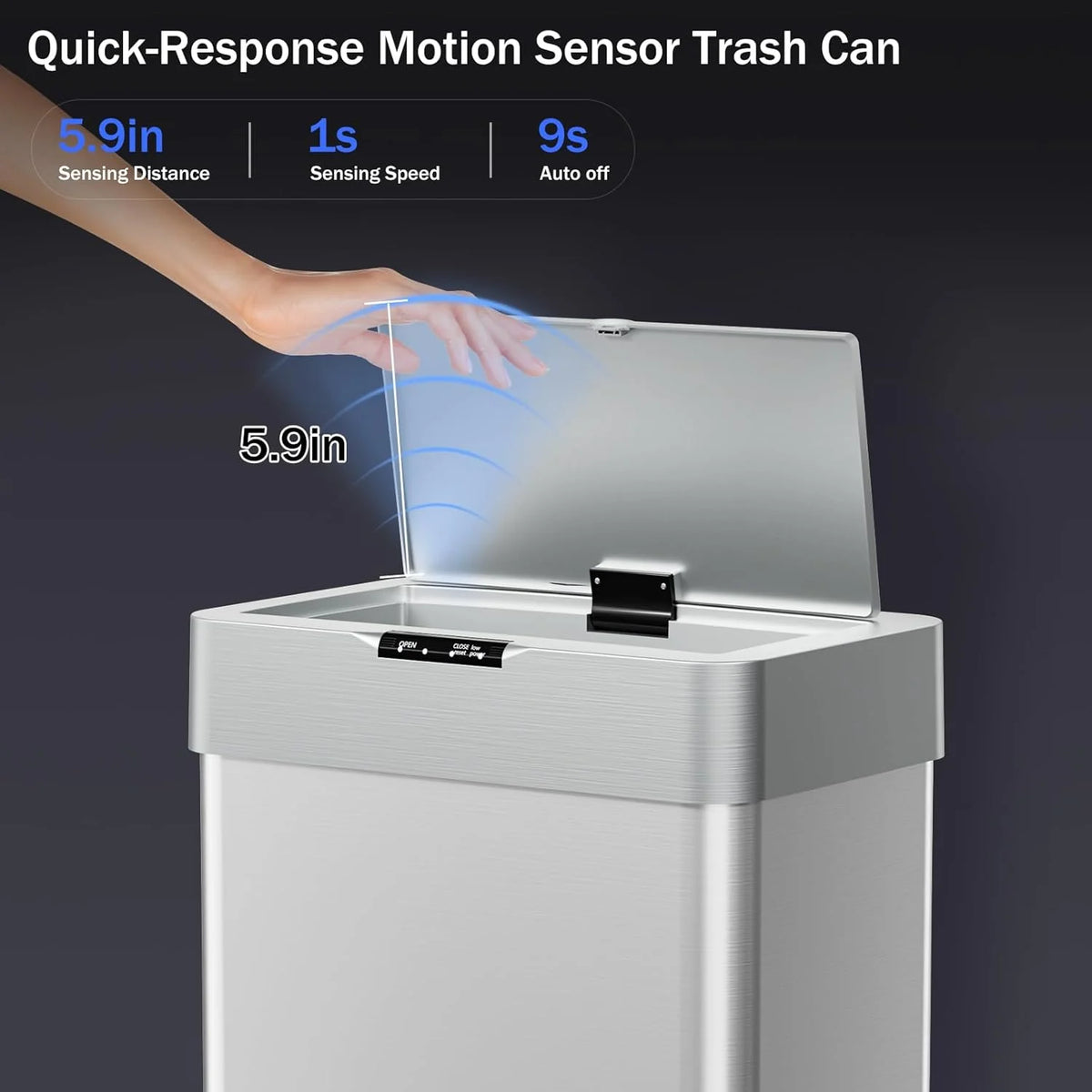 LAZY BUDDY 60 Liter / 16 Gallon Stainless Steel Motion Sensor Trash Can for Kitchen, Bathroom, Rectangular