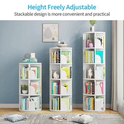 Bimiti 5 Tier Rotating Bookshelf, 360?�� Revolving Bookcase 20 Shelves Floor-Standing Storage Display Rack - White 63"x18"x18", Adult