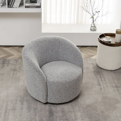 34" W Mid Century Modern Swivel Barrel Chair, Round Upholstered Boucle Swivel Accent Chairs, No Assembly Sofa Chair for Living Room Bedroom Reading Apartment Lounge Nursery(Cream)