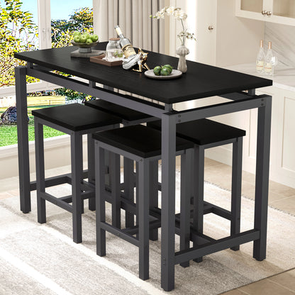 Counter Height Table Set of 5, Breakfast Bar Table and Stool Set, Minimalist Dining Table with Backless Stools, Wood Top Pub Table & Chair Set for Kitchen Apartment Bistro - Space Saving