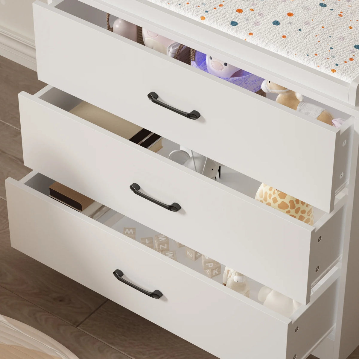 OXYLIFE 45" Baby Nursery Changing Table Dresser with 4 Drawers and Shelf for Nursery Room, White