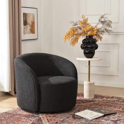 34" W Mid Century Modern Swivel Barrel Chair, Round Upholstered Boucle Swivel Accent Chairs, No Assembly Sofa Chair for Living Room Bedroom Reading Apartment Lounge Nursery(Cream)