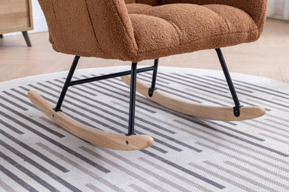 Rocking Chair Nursery,Teddy Upholstered Glider Rocker with High Backrest,Modern Rocking Accent Chairs Glider Recliner for Living Room, Nursery, Bedroom,White