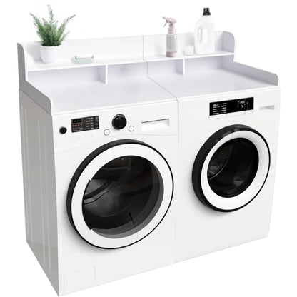 Modern Washer Dryer Countertop with 2-Tier Shelf,Laundry Room Countertop Organization Storage with 2.75" H Guard Edge Rails,Non-Slip Pad,Waterproof and Easy to Clean,54"W x 27.55"D,Natural Wood