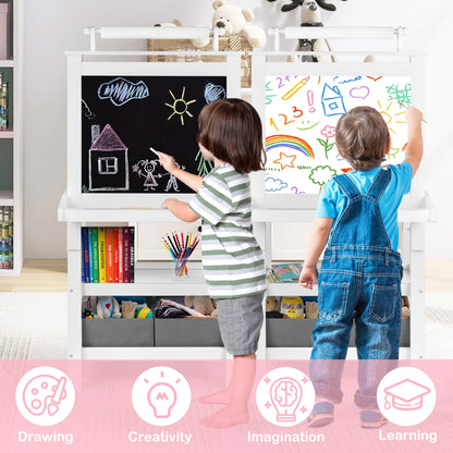 LINLUX 3 in 1 Art Easel for Kid, Whiteboard for Kid with Stand, Magnetic Chalkboard Pizarra, Grey