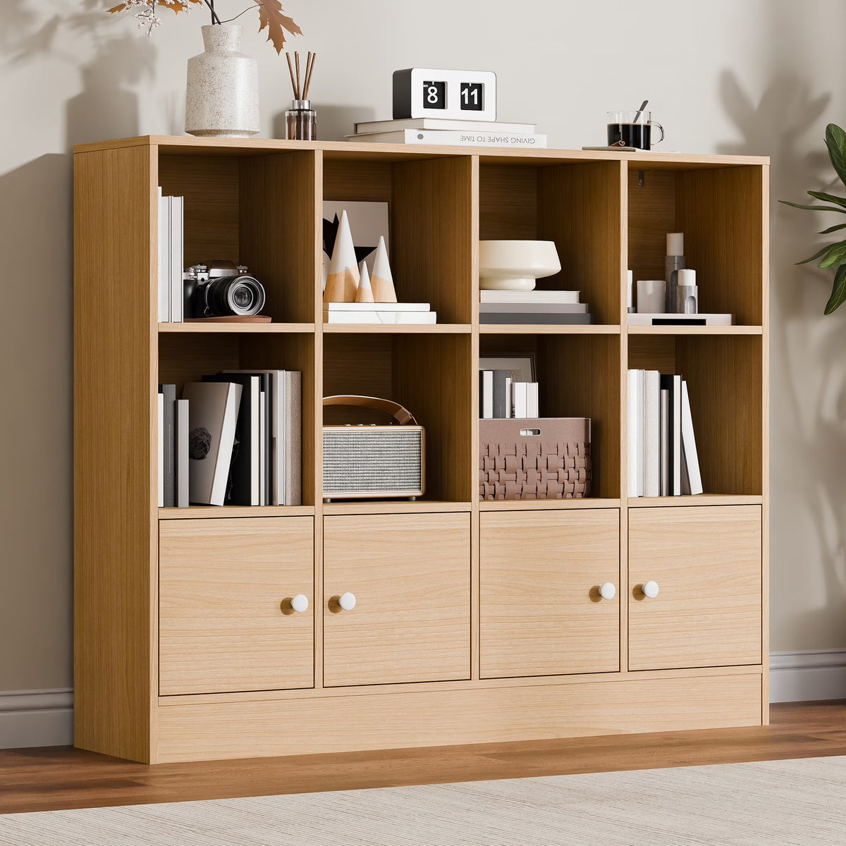Cozy Castle 3-Tier Open Cube Bookcase with 12 Cubes and 4 Doors, Adjustable Shelves, White