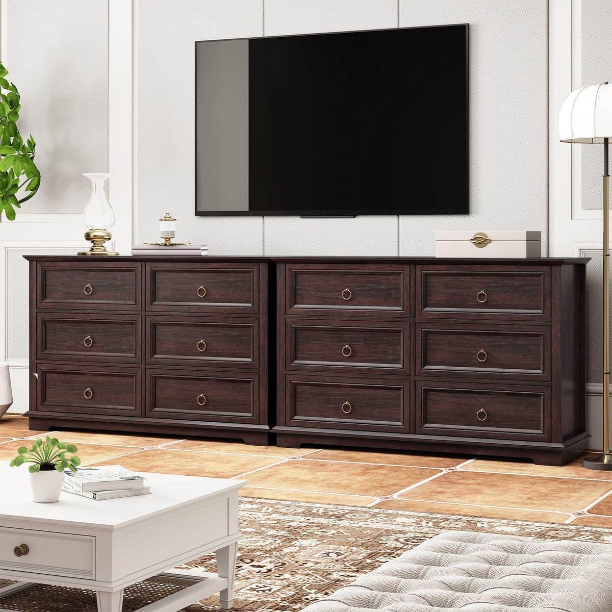 FAGAGA 6 Drawers Dresser for Living Room,Storage Cabinet Wooden Dressers Organizer for Bedroom,White