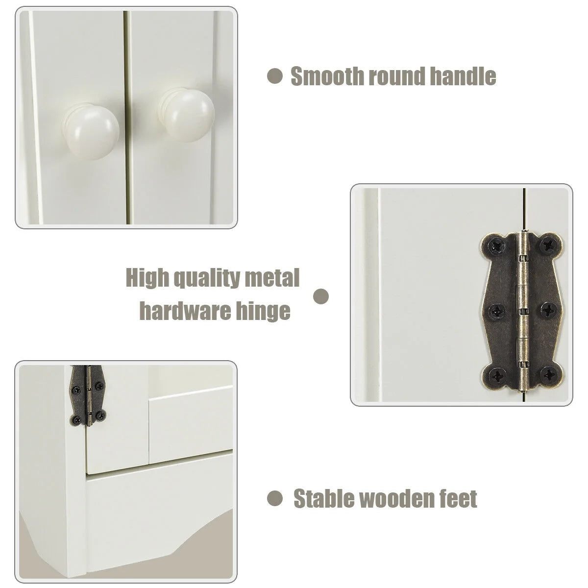 Costway Accent Storage Cabinet Adjustable Shelves Antique 2 Door Floor Cabinet Cream White