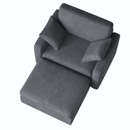 LUMIHO Chaise Lounge Chair Indoor, 42" Sleeper Chair with Two Throw Pillows and Armrests, Corduroy Chaise Couch Chair with Ottoman for Living Room, Bedroom, Apartment, Green