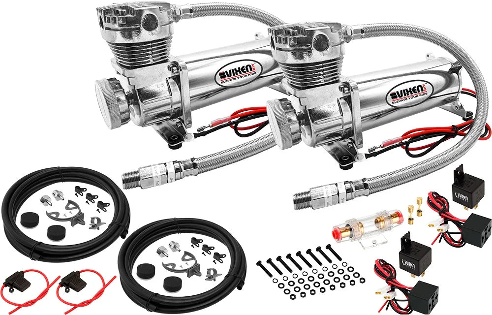 Vixen Air Suspension Kit for Truck/Car Bag/Air Ride/Spring. On Board System- Dual 200psi Compressor, 6 Gallon Tank. For Boat Lift,Towing,Lowering,Load Leveling,Onboard Train Horn VXX1208FW/4863DCF