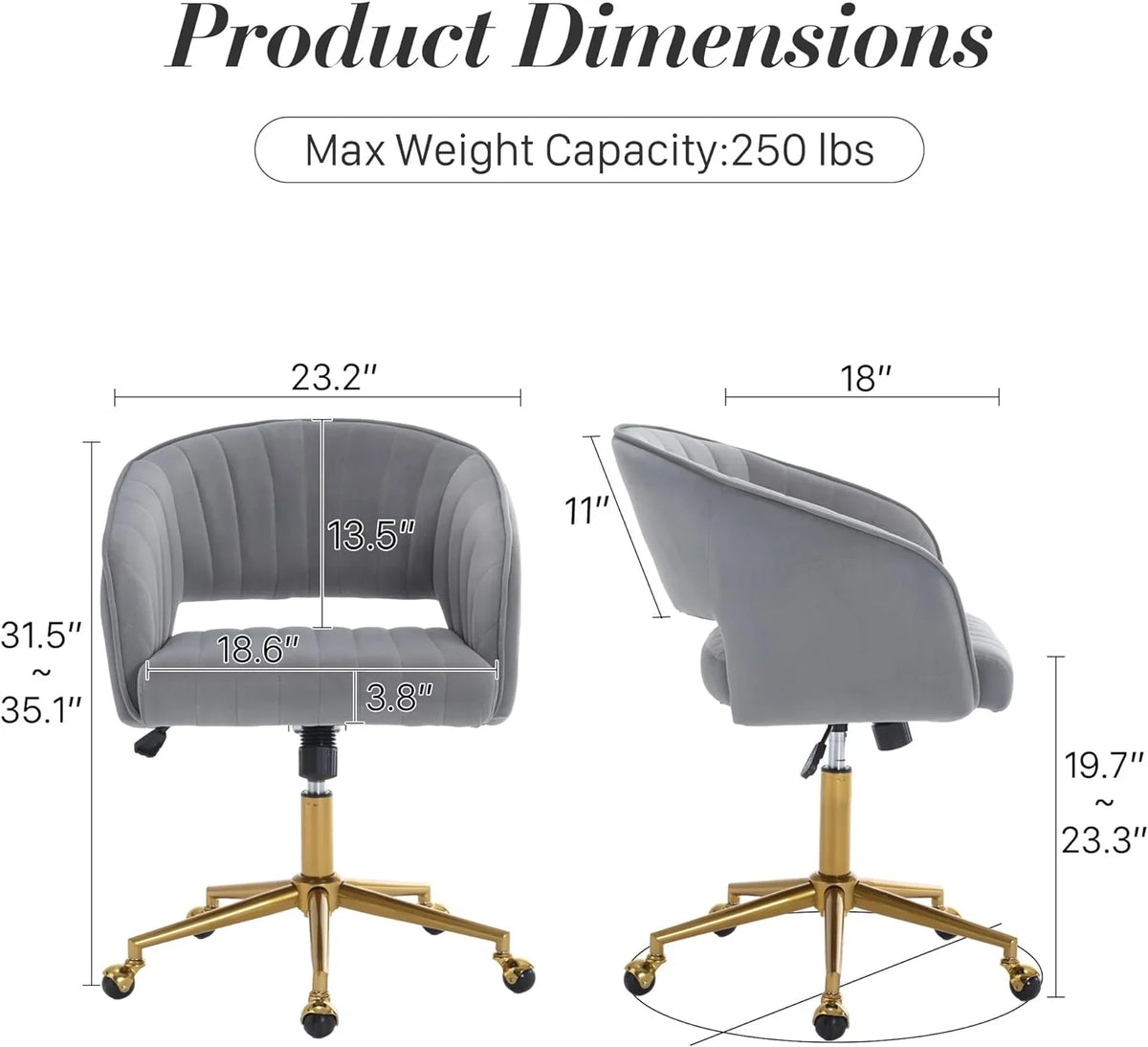Home Office Swivel Desk Chair, Modern Velvet Vanity Chair, Height Adjustable Armchair with Gold Base, Ergonomic Office Chair for Task Study Computer Room, Beige